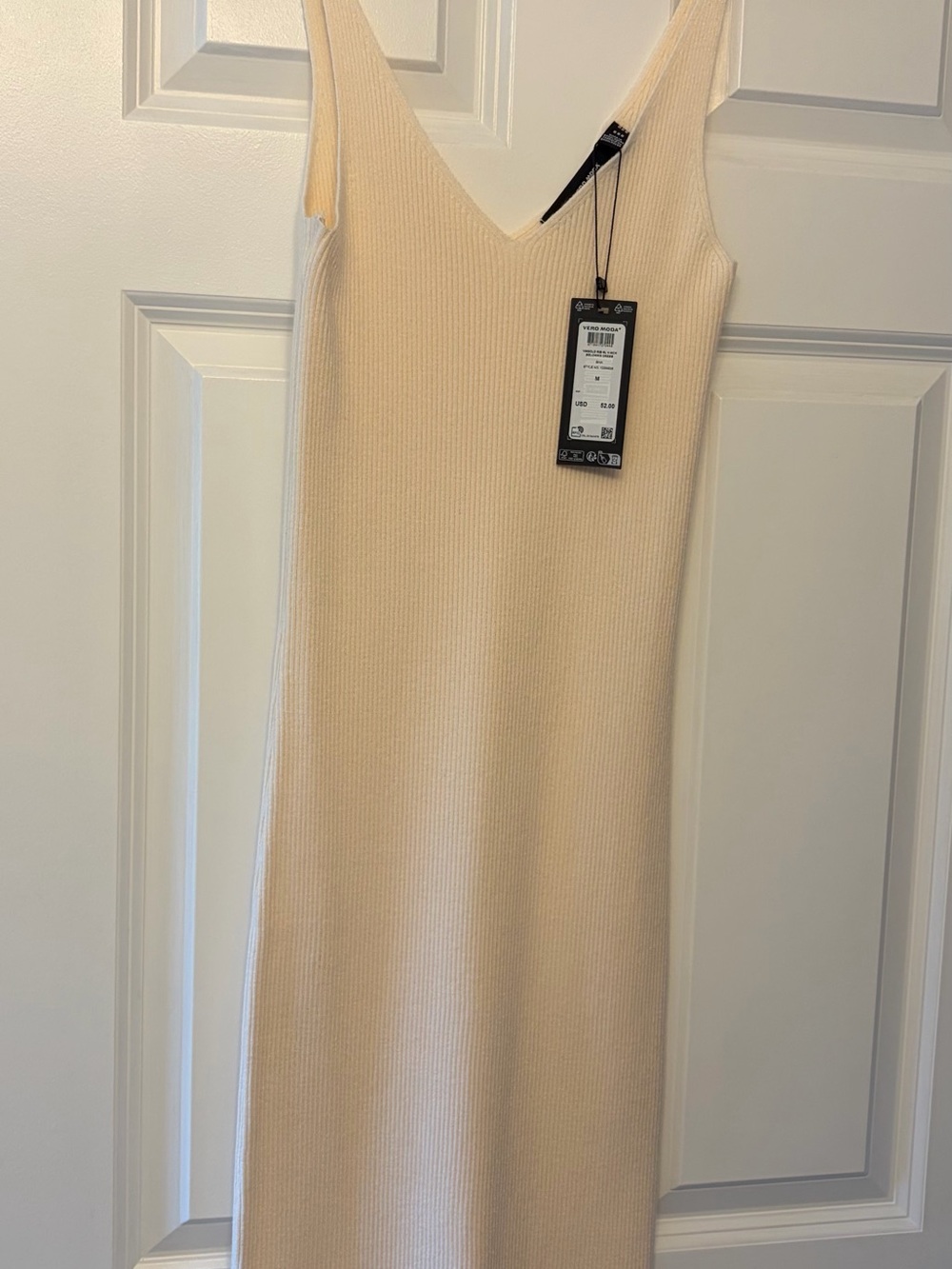Vero Moda Cream Ribbed V-Neck Sleeveless Midi Dress